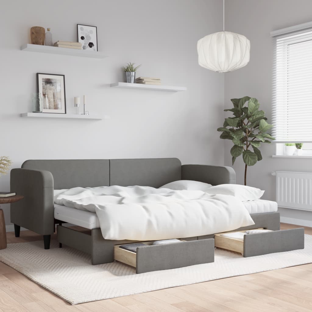 Slaapbank onderschuifbed en lades 80x200 cm stof donkergrijs – afbeelding 1