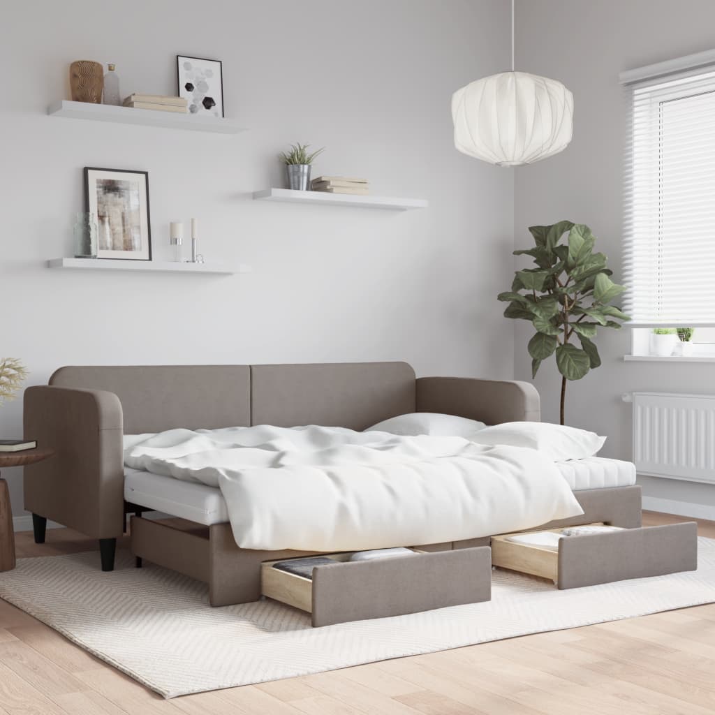 Slaapbank met onderschuifbed en lades 80x200 cm stof taupe – afbeelding 1