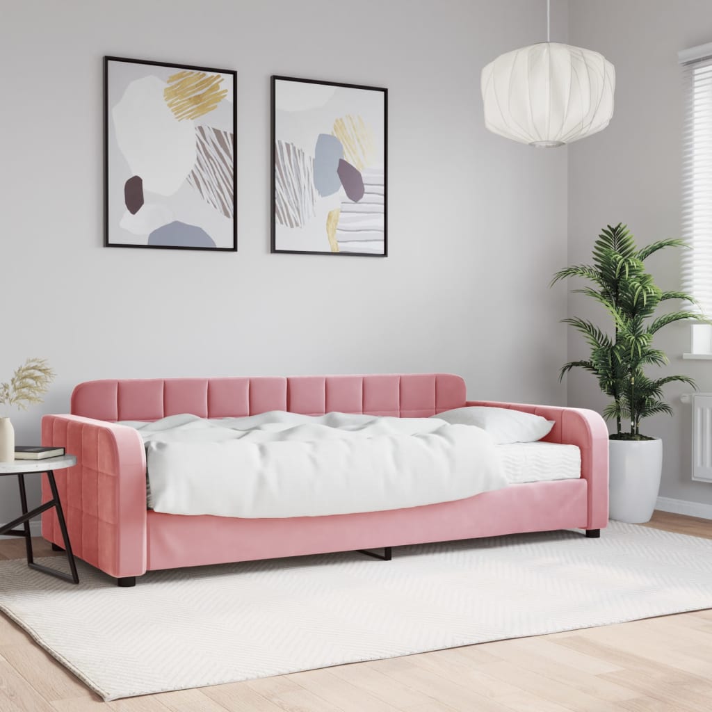 Slaapbank met matras 90x200 cm fluweel roze – afbeelding 1
