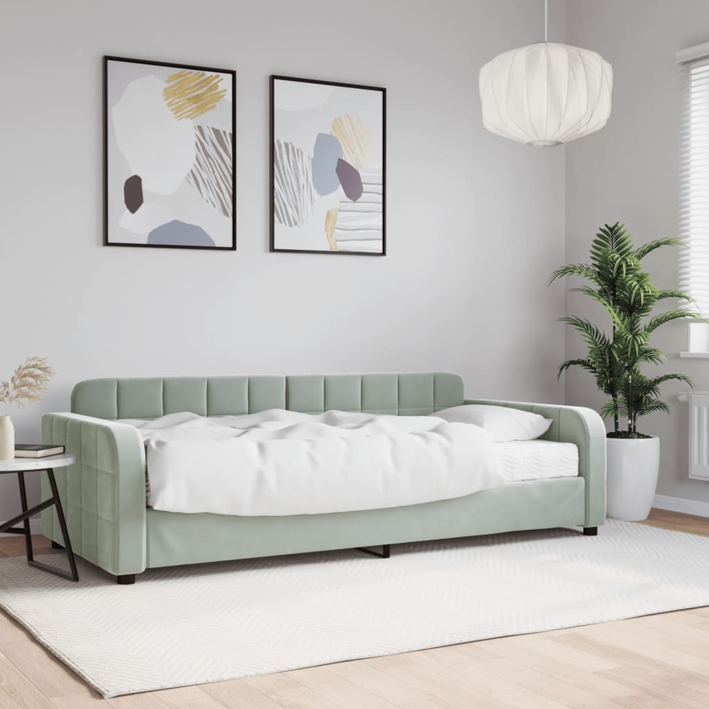 Slaapbank met matras 90x190 cm fluweel lichtgrijs – afbeelding 1