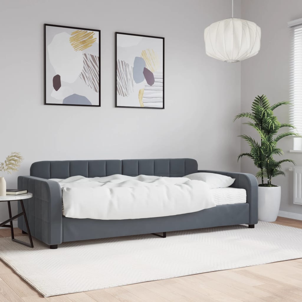 Slaapbank met matras 90x190 cm fluweel donkergrijs – afbeelding 1