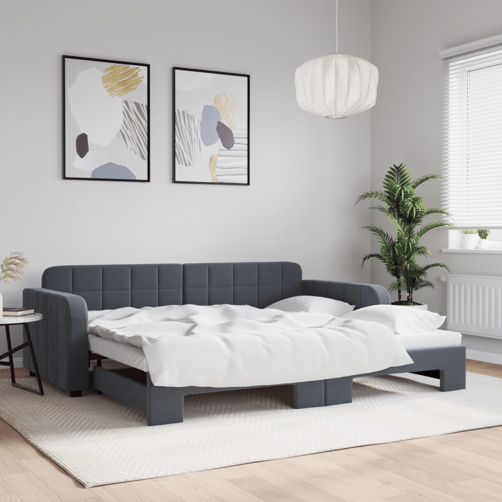 Slaapbank met onderschuifbed 90x190 cm fluweel donkergrijs