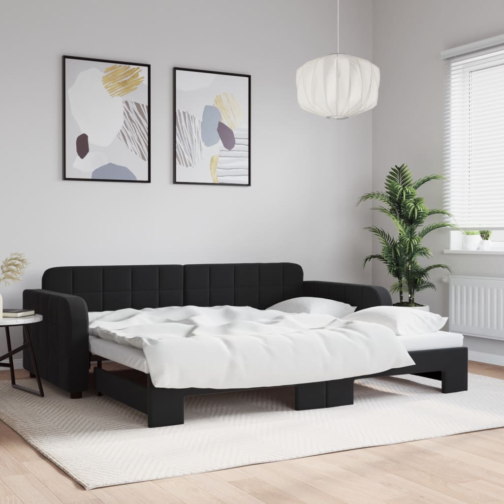 Slaapbank met onderschuifbed 90x190 cm fluweel zwart – afbeelding 1