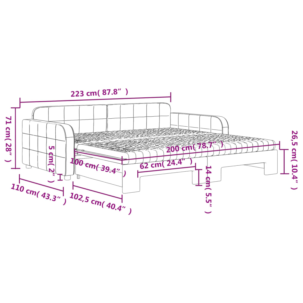 Slaapbank onderschuifbed en matrassen 100x200 cm fluweel roze – afbeelding 12