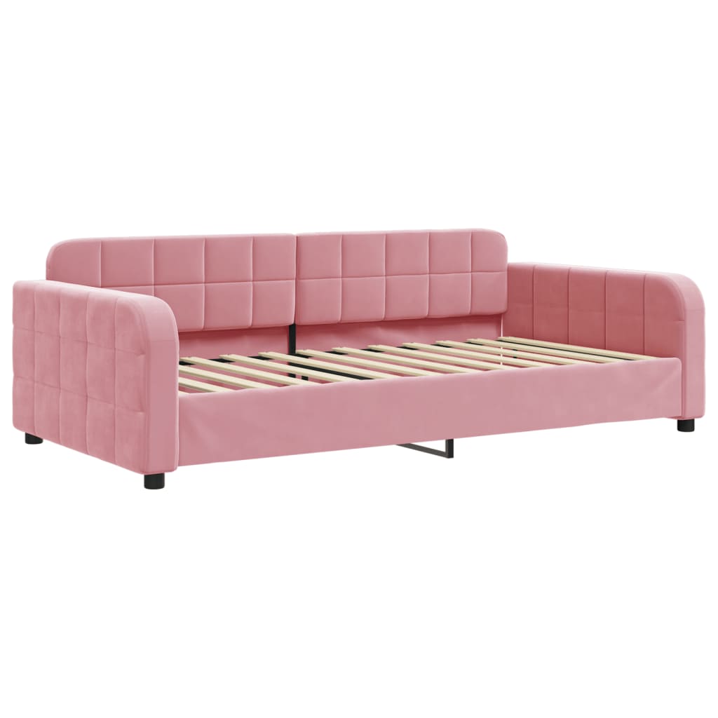 Slaapbank onderschuifbed en matrassen 100x200 cm fluweel roze – afbeelding 4