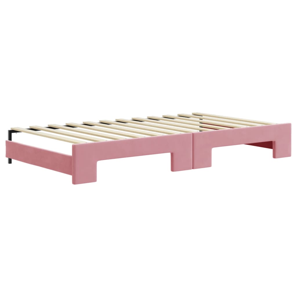 Slaapbank onderschuifbed en matrassen 100x200 cm fluweel roze – afbeelding 5