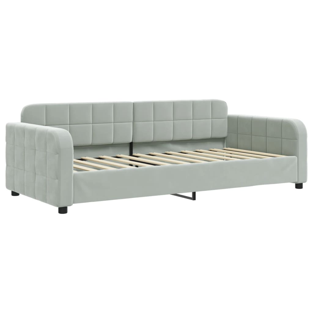 Slaapbank onderschuifbed en lades 90x200 cm fluweel lichtgrijs – afbeelding 4