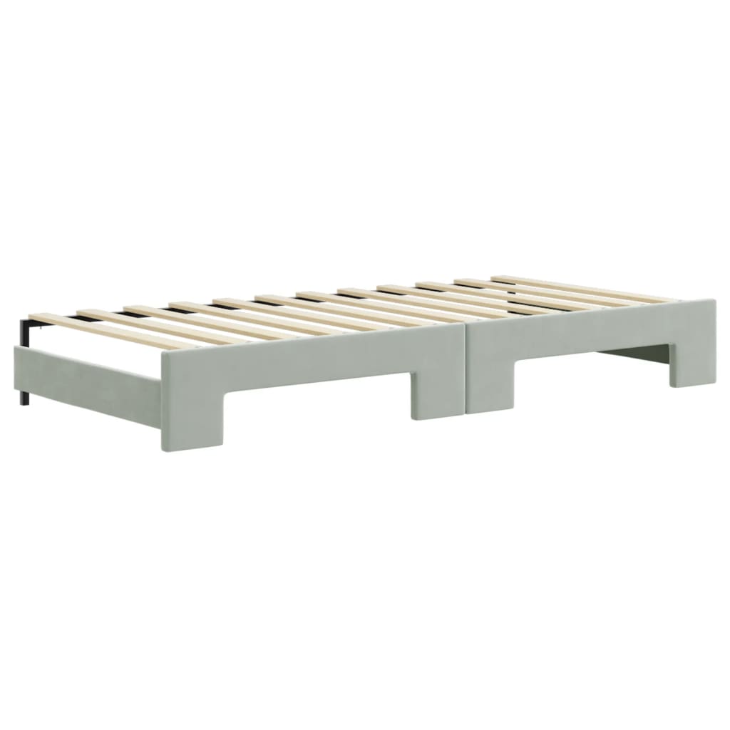 Slaapbank onderschuifbed en lades 90x200 cm fluweel lichtgrijs – afbeelding 5