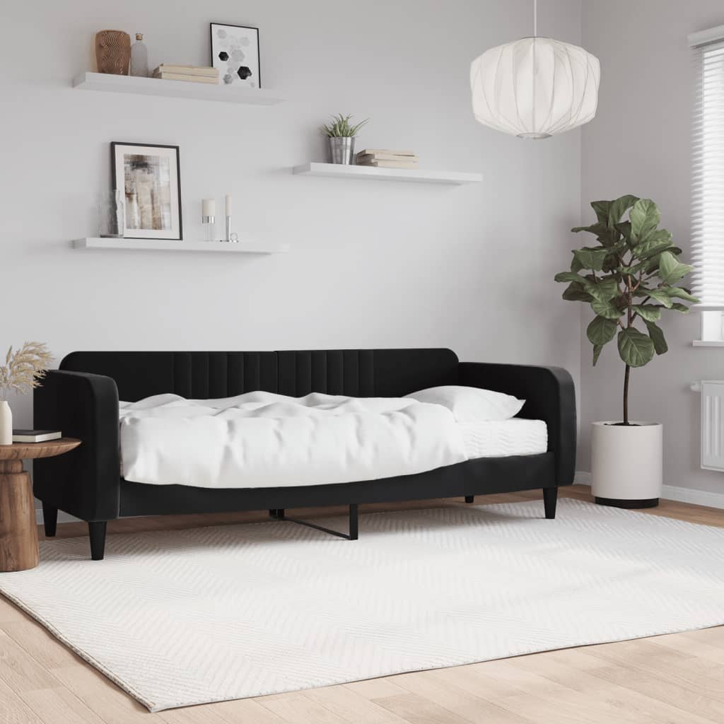 Slaapbank met matras 80x200 cm fluweel zwart – afbeelding 1
