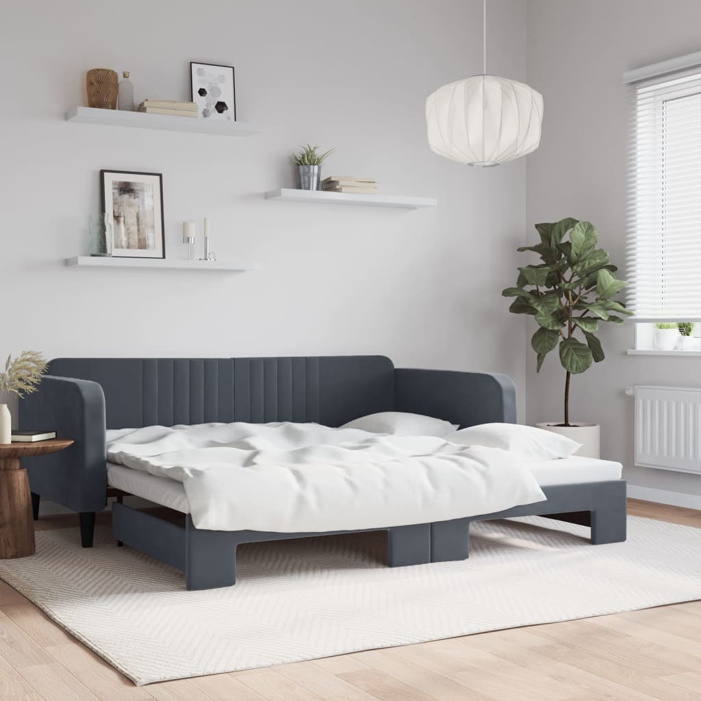 Slaapbank met onderschuifbed 100x200 cm fluweel donkergrijs – afbeelding 1
