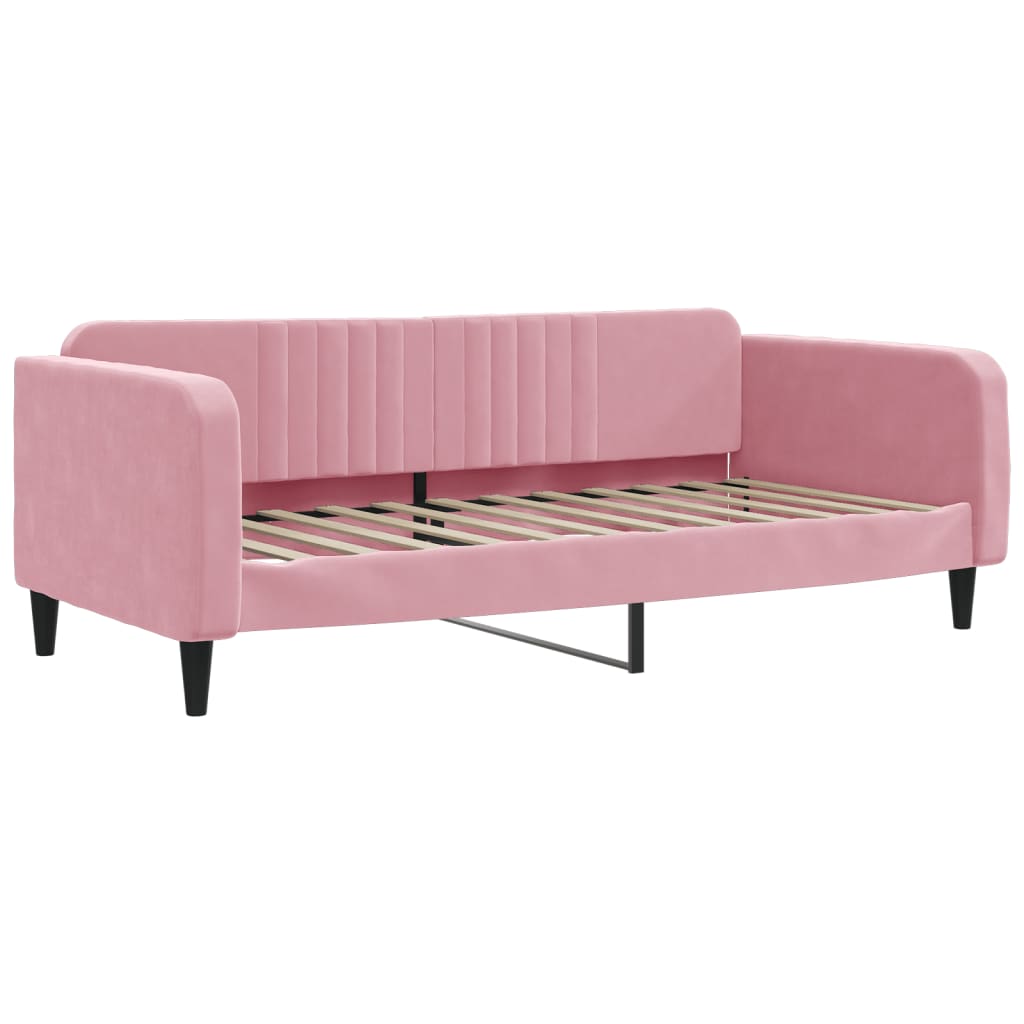 Slaapbank onderschuifbed en matrassen 100x200 cm fluweel roze – afbeelding 4