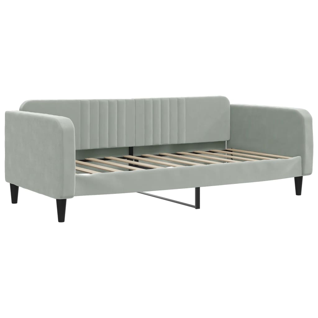 Slaapbank onderschuifbed en lades 90x190 cm fluweel lichtgrijs – afbeelding 4