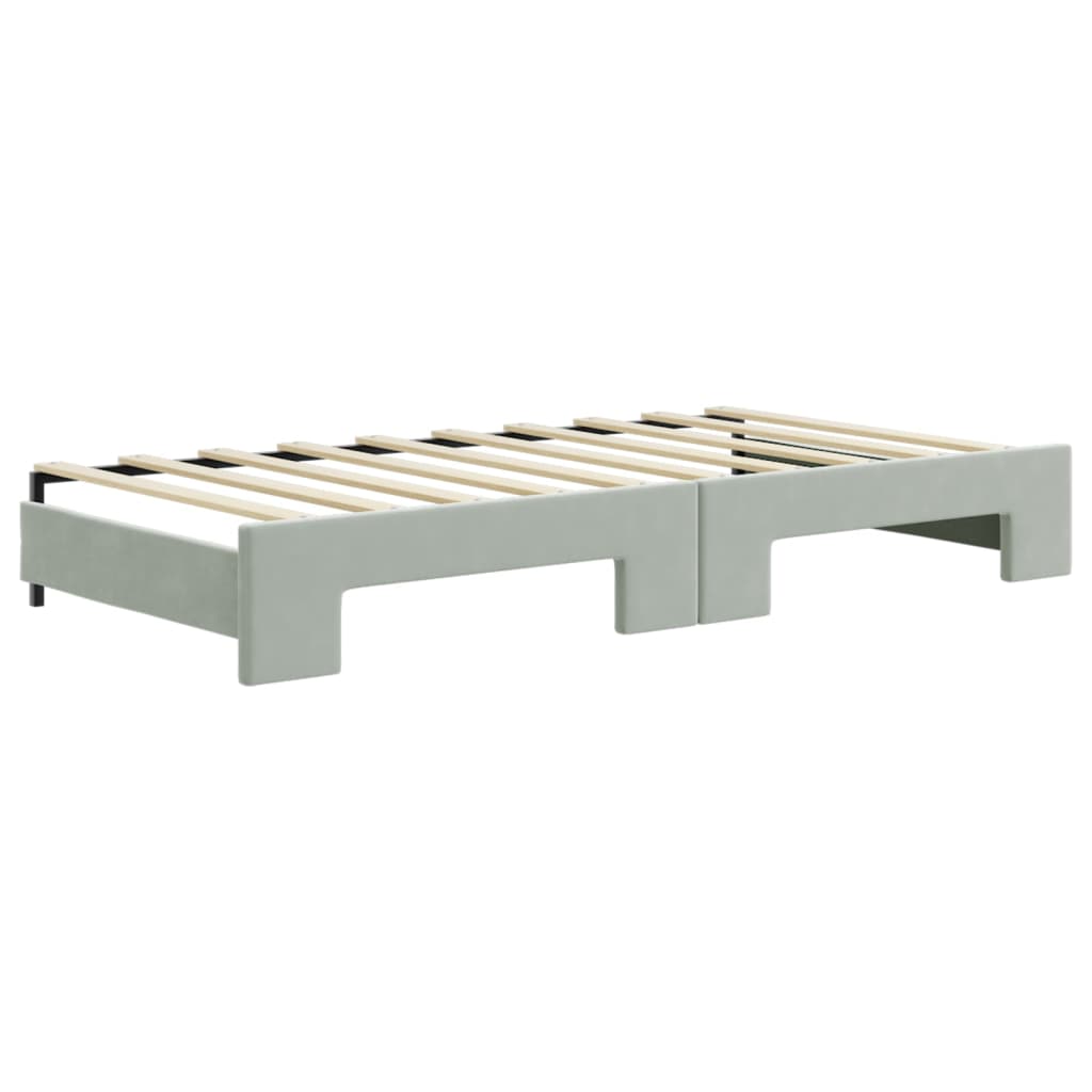 Slaapbank onderschuifbed en lades 90x190 cm fluweel lichtgrijs – afbeelding 5