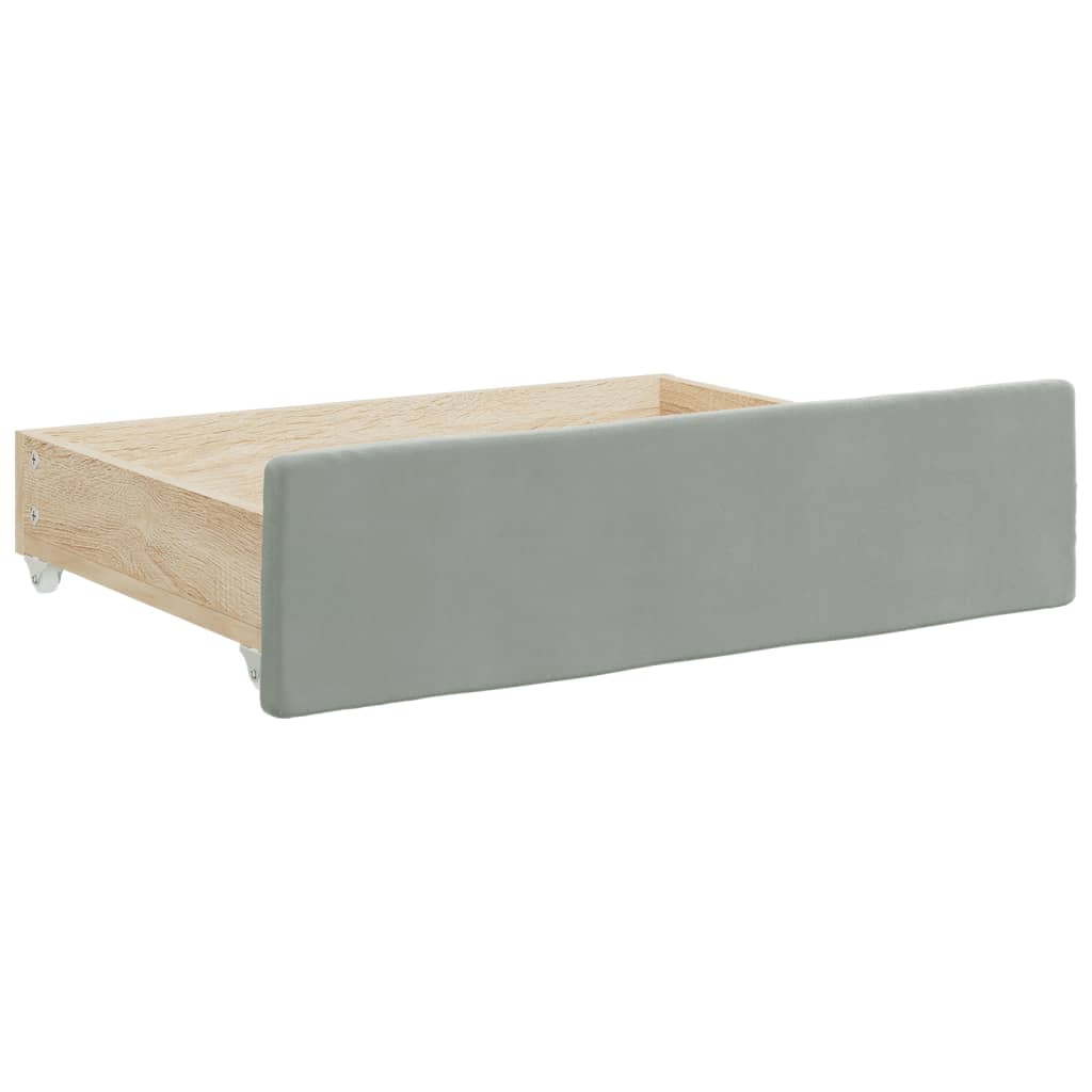 Slaapbank onderschuifbed en lades 90x190 cm fluweel lichtgrijs – afbeelding 6