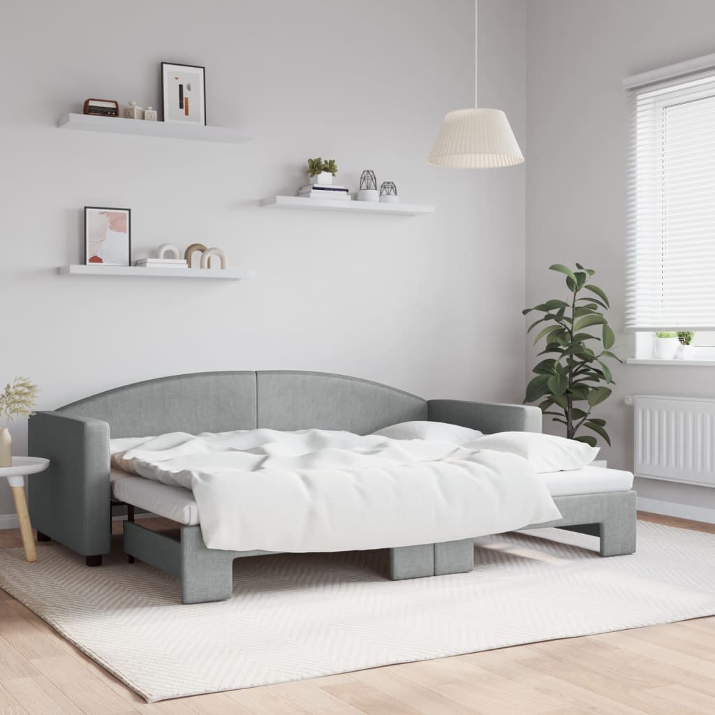 Slaapbank met onderschuifbed 80x200 cm stof lichtgrijs – afbeelding 1