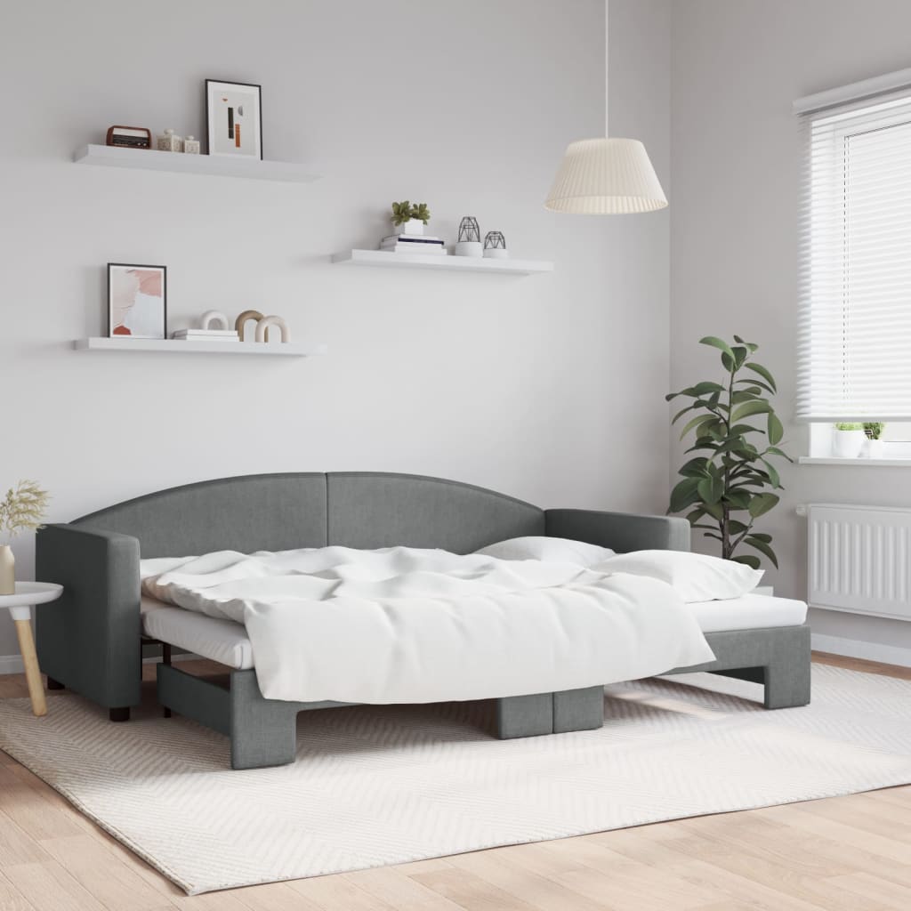 Slaapbank met onderschuifbed 80x200 cm stof donkergrijs – afbeelding 1