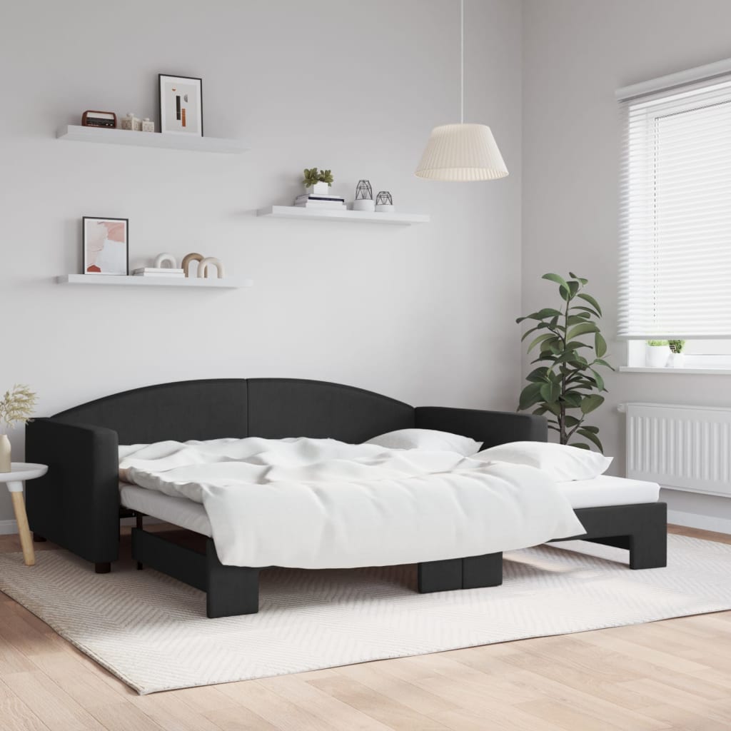 Slaapbank met onderschuifbed 100x200 cm stof zwart – afbeelding 1