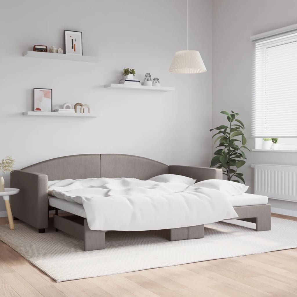 Slaapbank met onderschuifbed 100x200 cm stof taupe – afbeelding 1