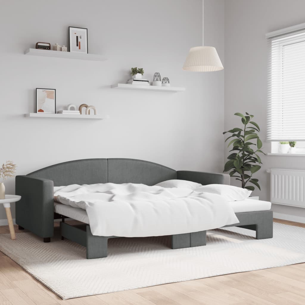 Slaapbank met onderschuifbed 90x190 cm stof donkergrijs – afbeelding 1