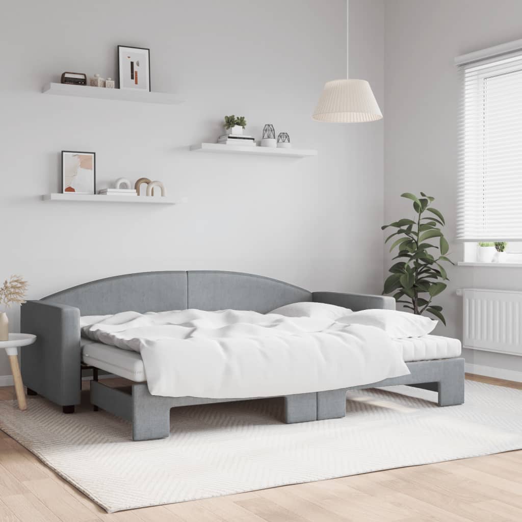 Slaapbank onderschuifbed en matrassen 80x200 cm stof lichtgrijs – afbeelding 1