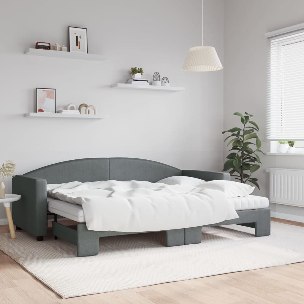 Slaapbank onderschuifbed matrassen 80x200 cm stof donkergrijs – afbeelding 1