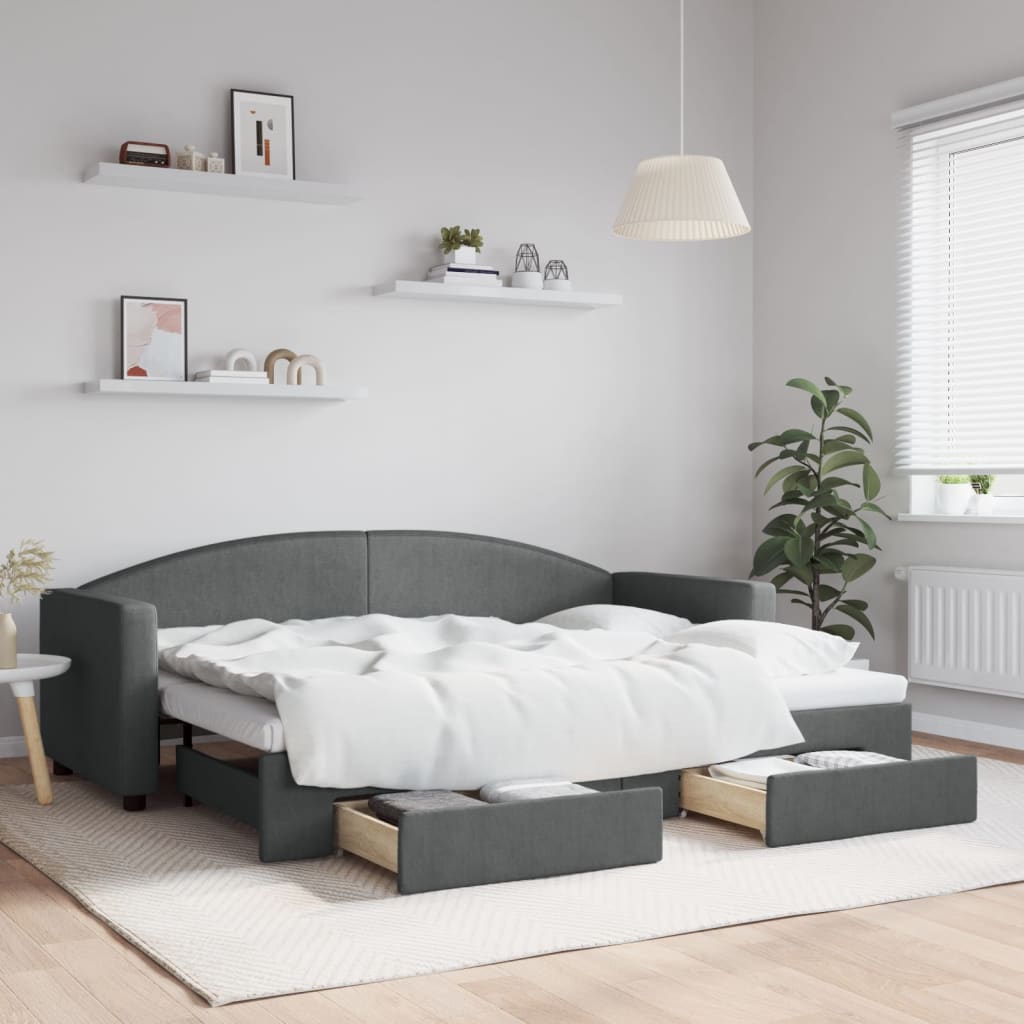 Slaapbank onderschuifbed en lades 80x200 cm stof donkergrijs – afbeelding 1