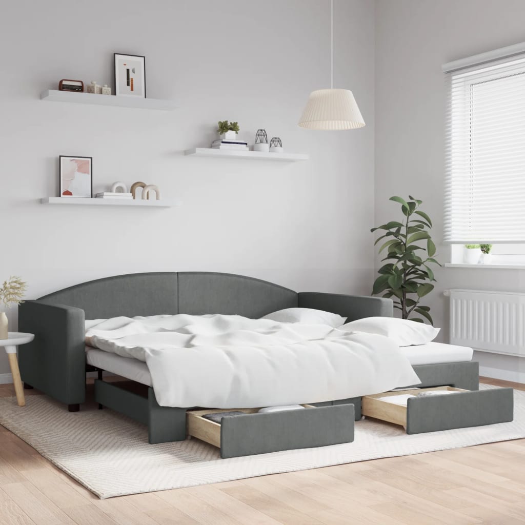 Slaapbank onderschuifbed en lades 100x200 cm stof donkergrijs – afbeelding 1