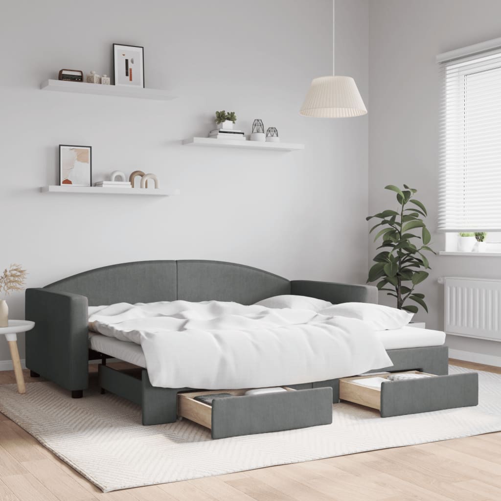Slaapbank onderschuifbed en lades 90x190 cm stof donkergrijs – afbeelding 1
