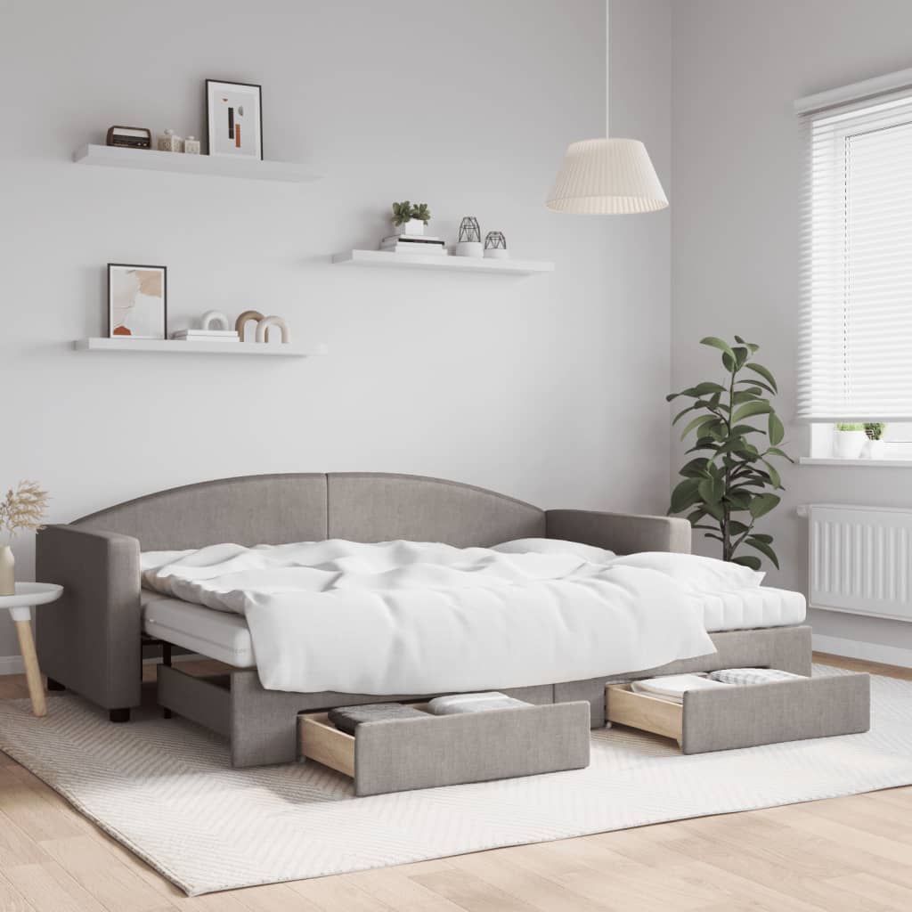 Slaapbank met onderschuifbed en lades 80x200 cm stof taupe – afbeelding 1
