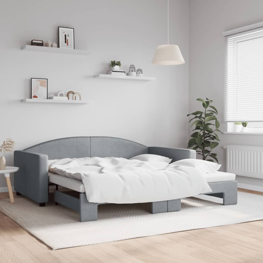 Slaapbank met onderschuifbed 100x190 cm stof lichtgrijs (VS) – afbeelding 1