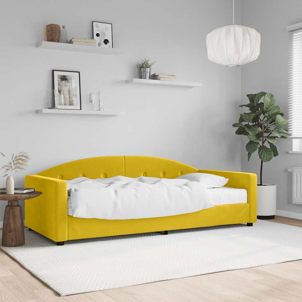 Slaapbank met matras 90x200 cm fluweel geel – afbeelding 1