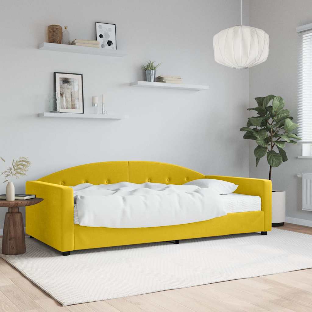 Slaapbank met matras 100x200 cm fluweel geel – afbeelding 1