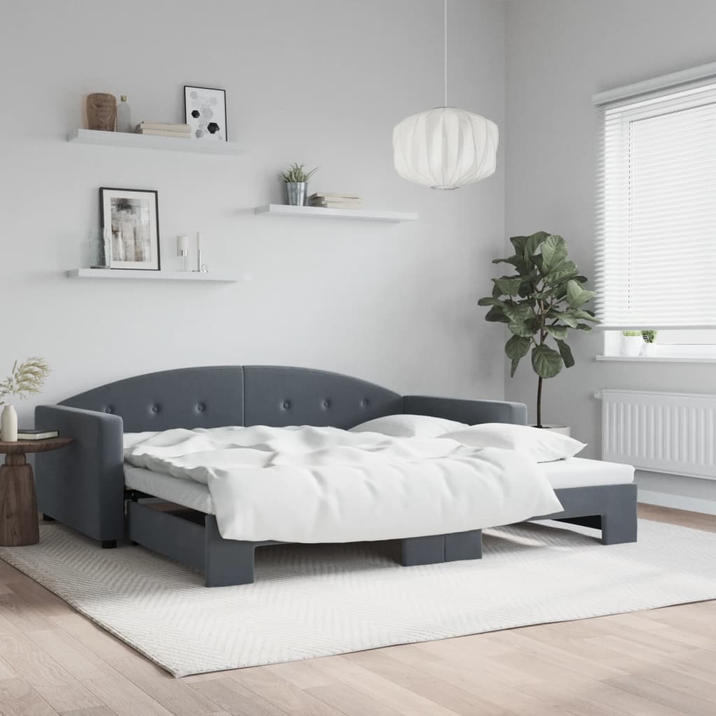Slaapbank met onderschuifbed 100x200 cm fluweel donkergrijs – afbeelding 1