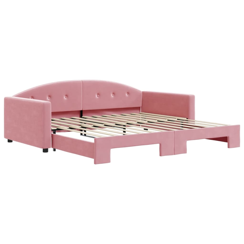 Slaapbank met onderschuifbed 100x200 cm fluweel roze – afbeelding 2