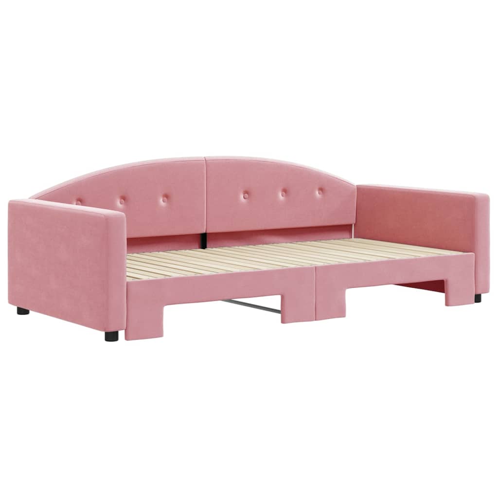 Slaapbank met onderschuifbed 100x200 cm fluweel roze – afbeelding 3