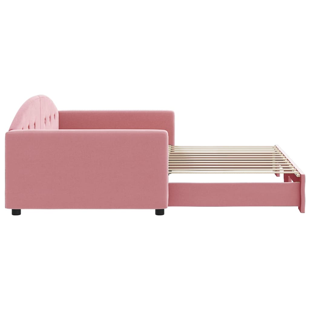Slaapbank met onderschuifbed 100x200 cm fluweel roze – afbeelding 4