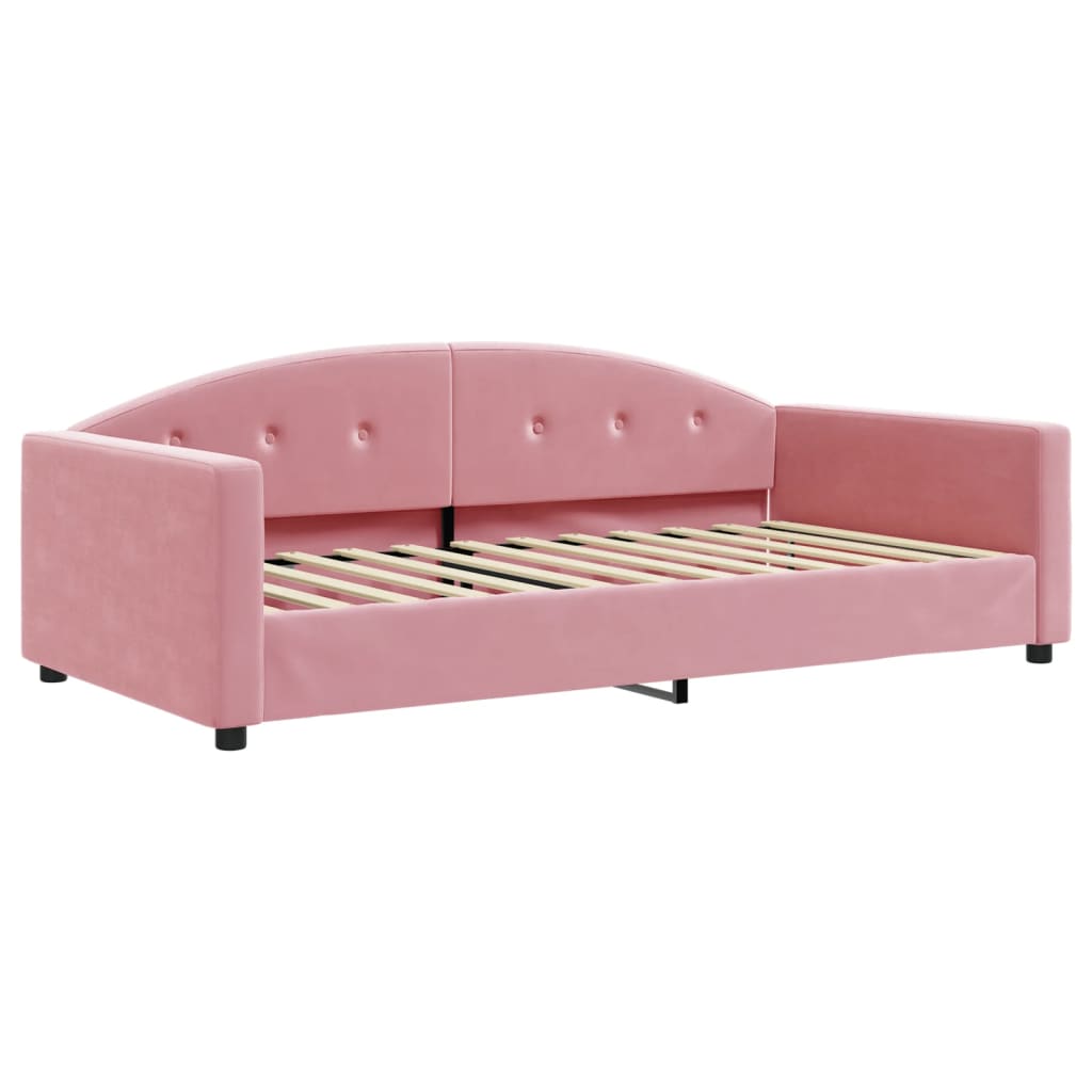 Slaapbank met onderschuifbed 100x200 cm fluweel roze – afbeelding 6