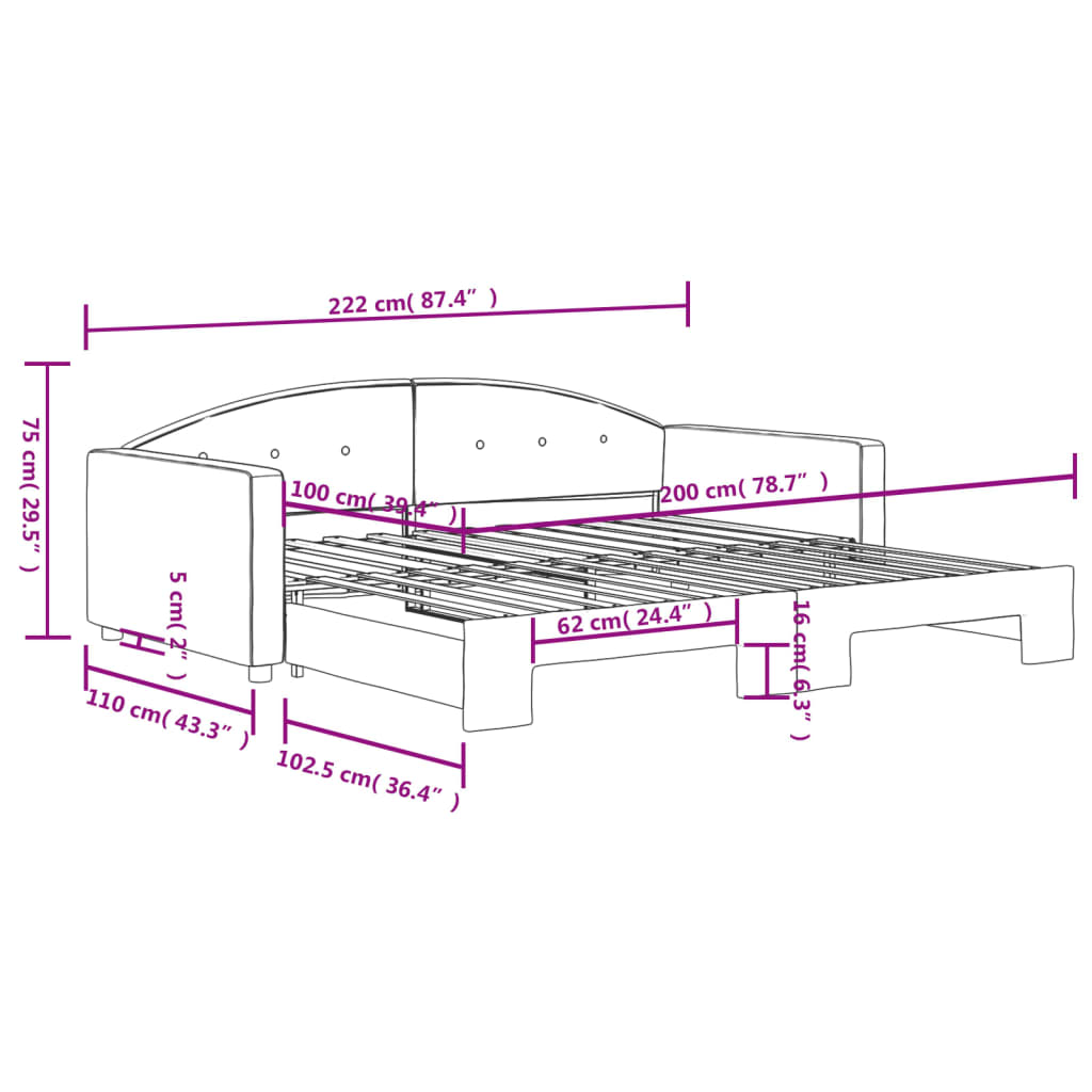 Slaapbank met onderschuifbed 100x200 cm fluweel roze – afbeelding 9