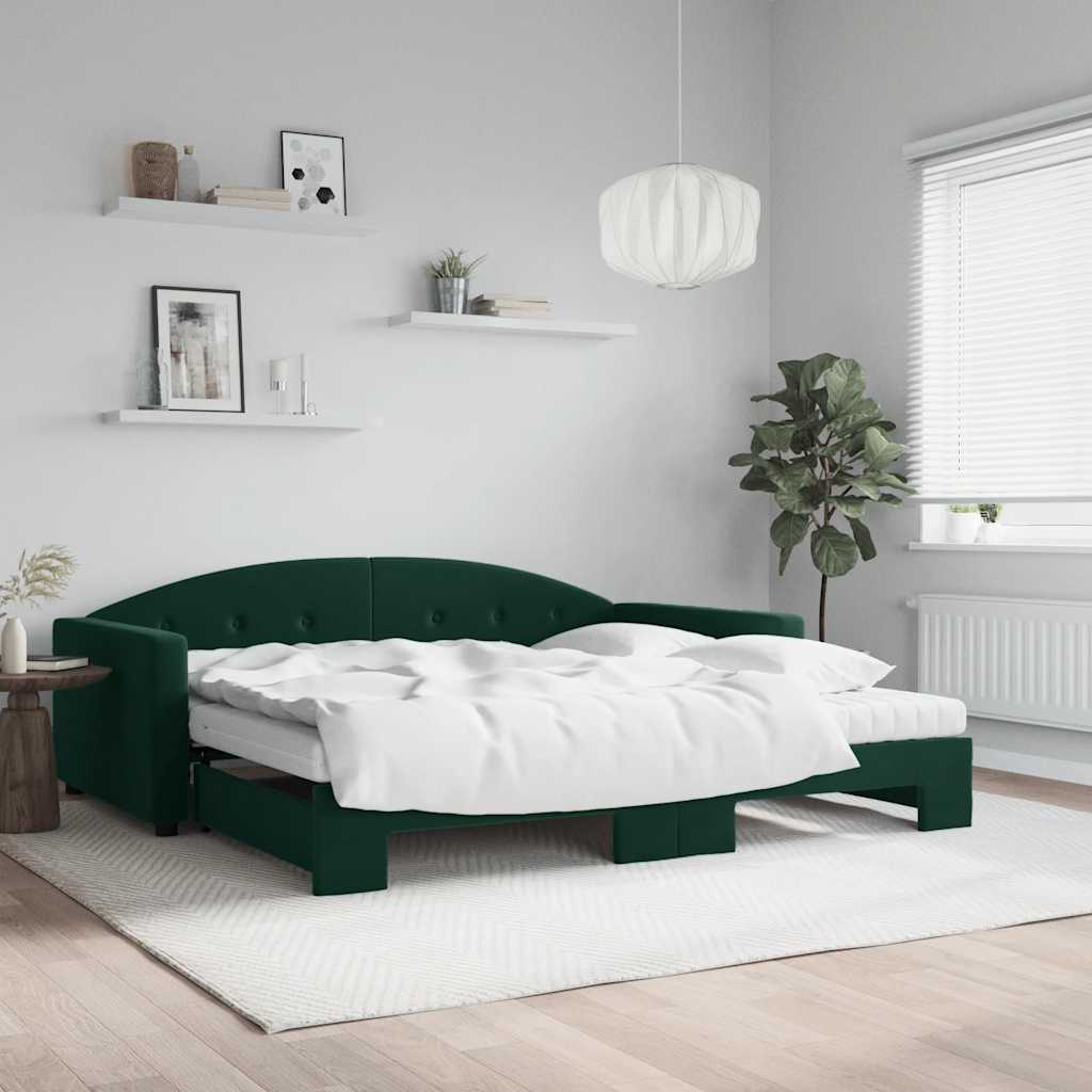 Slaapbank onderschuifbed matrassen 100x200cm fluweeldonkergroen – afbeelding 1