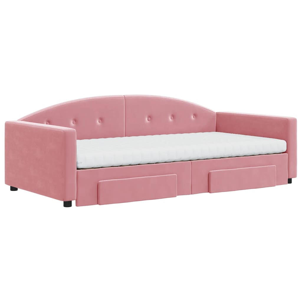 Slaapbank met onderschuifbed en lades 100x200 cm fluweel roze – afbeelding 3
