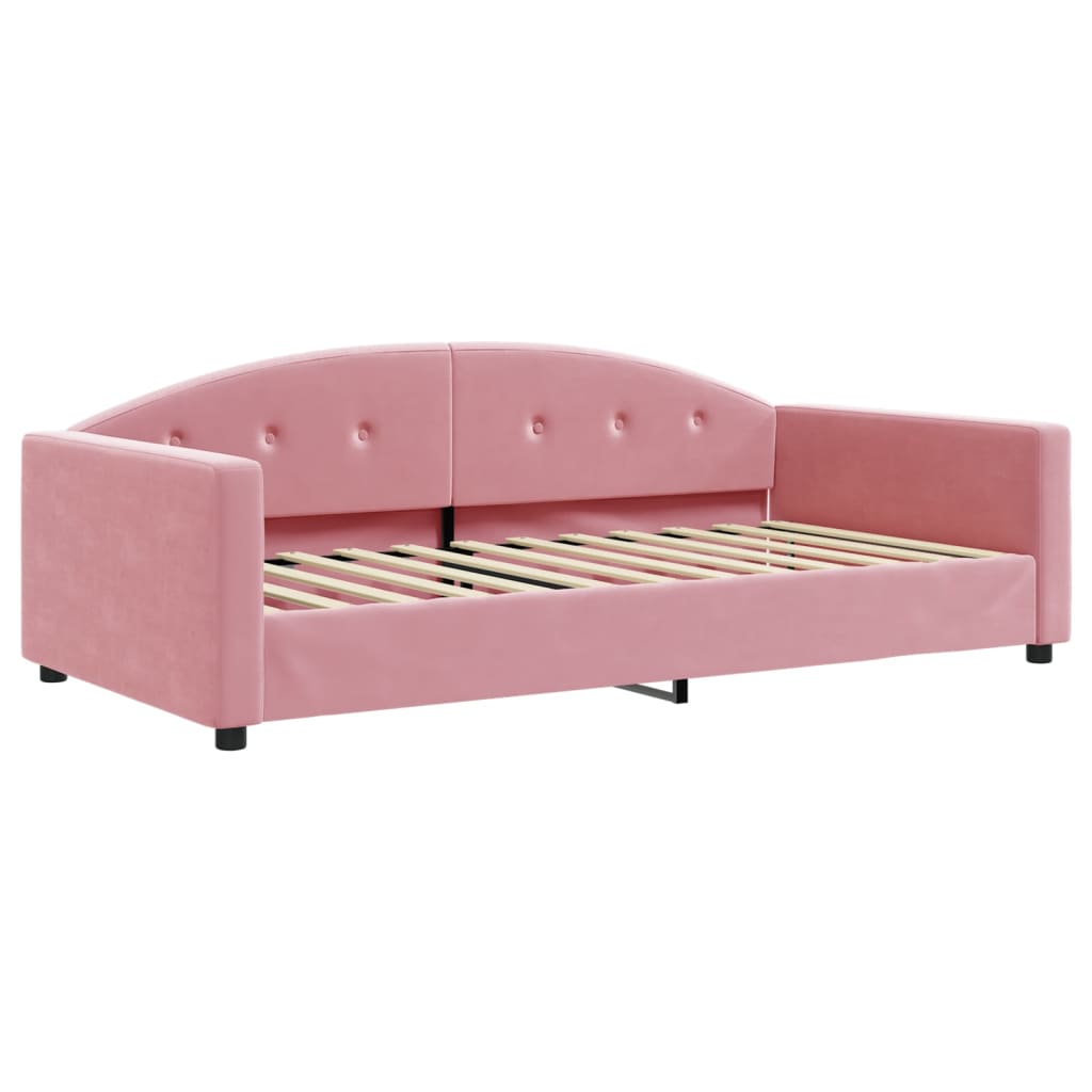 Slaapbank met onderschuifbed en lades 100x200 cm fluweel roze – afbeelding 4