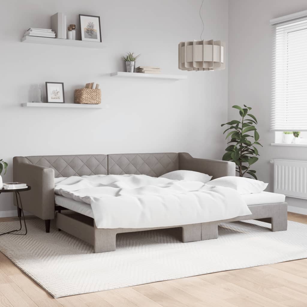 Slaapbank met onderschuifbed 100x200 cm stof taupe – afbeelding 1