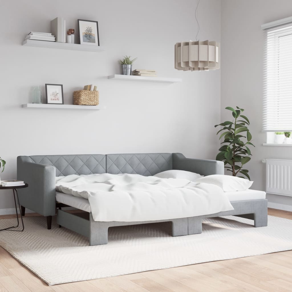 Slaapbank met onderschuifbed 90x190 cm stof lichtgrijs – afbeelding 1