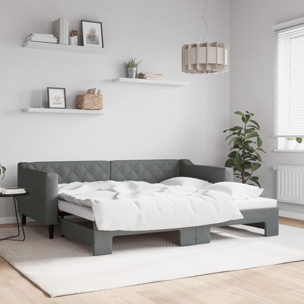 Slaapbank met onderschuifbed 90x190 cm stof donkergrijs – afbeelding 1