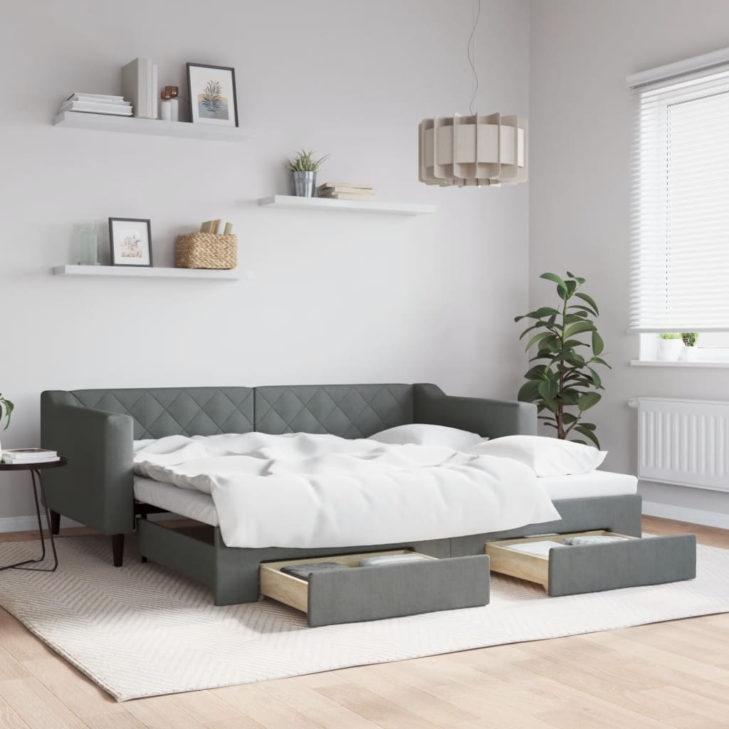 Slaapbank onderschuifbed en lades 90x190 cm stof donkergrijs – afbeelding 1