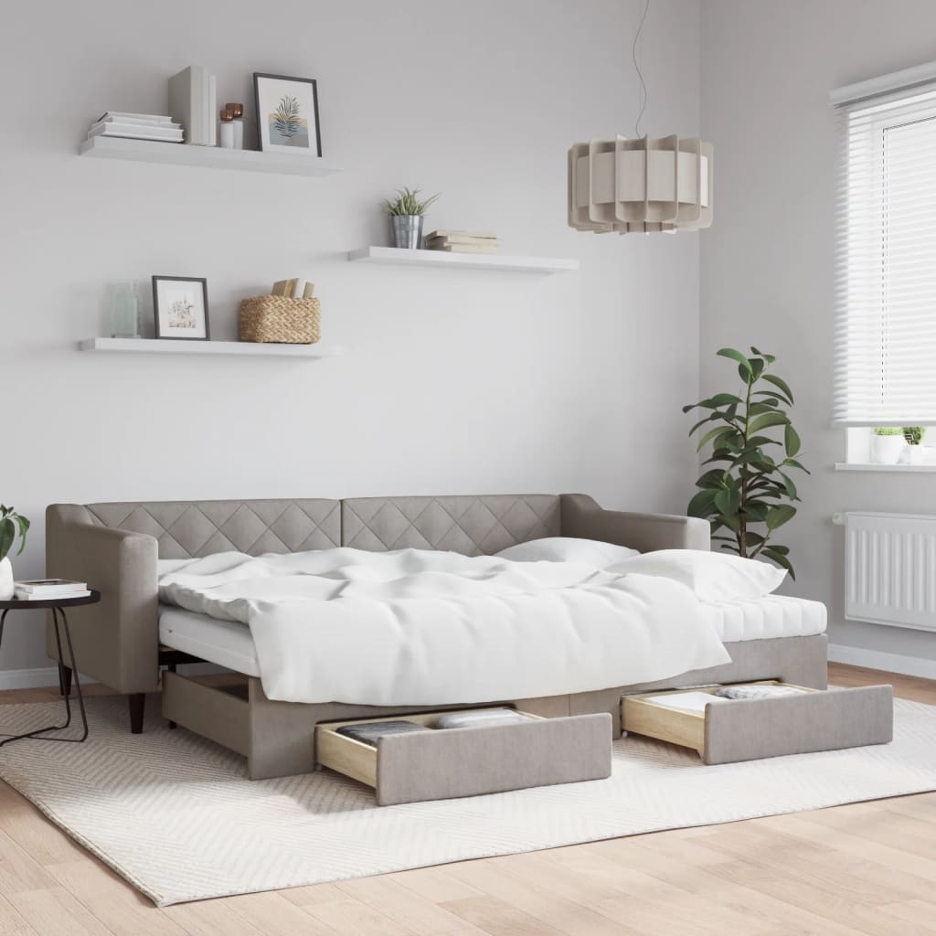 Slaapbank met onderschuifbed en lades 80x200 cm stof taupe – afbeelding 1