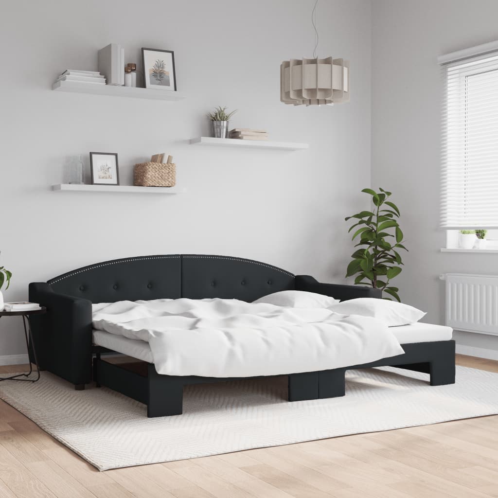 Slaapbank met onderschuifbed 90x200 cm stof zwart – afbeelding 1