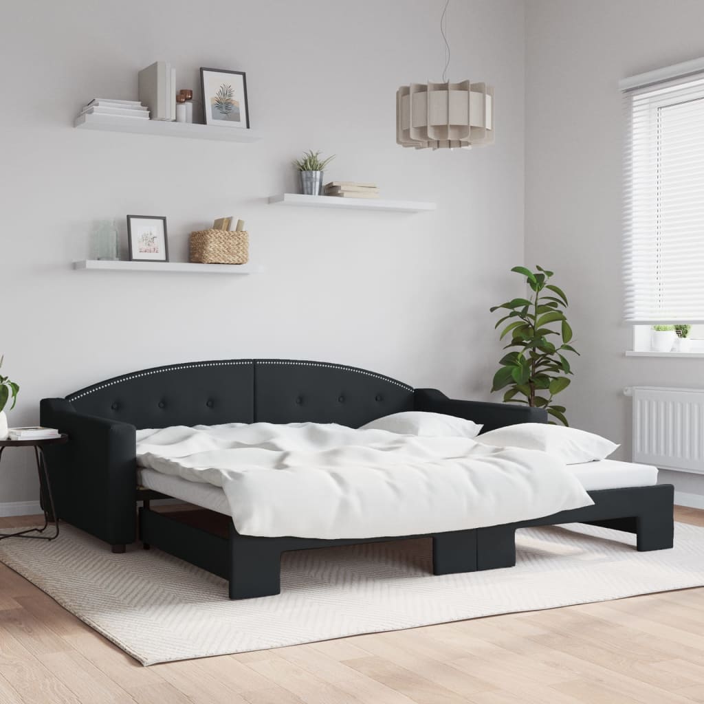 Slaapbank met onderschuifbed 100x200 cm stof zwart – afbeelding 1
