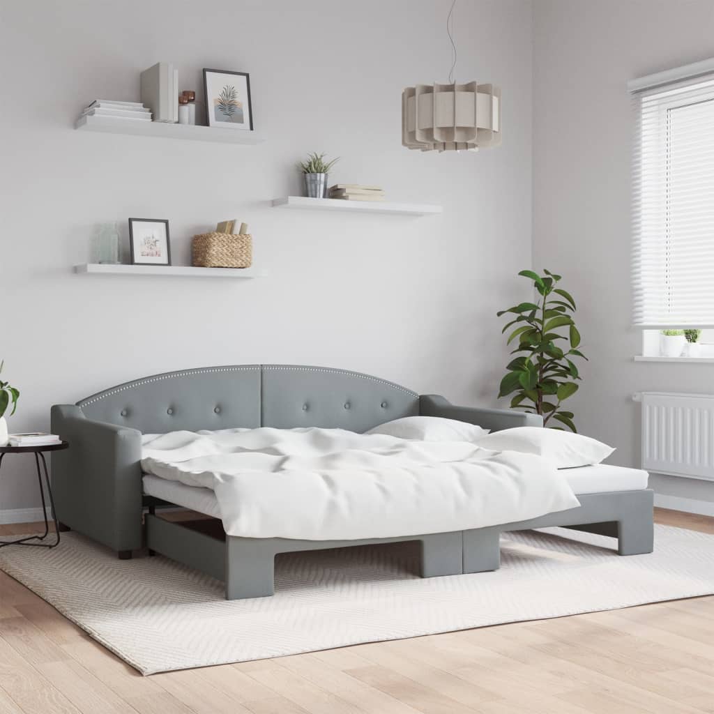 Slaapbank met onderschuifbed 90x190 cm stof lichtgrijs – afbeelding 1
