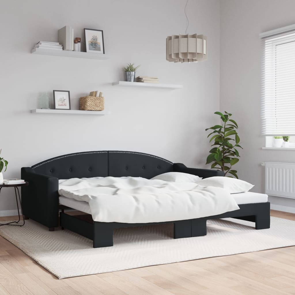 Slaapbank met onderschuifbed 90x190 cm stof zwart – afbeelding 1